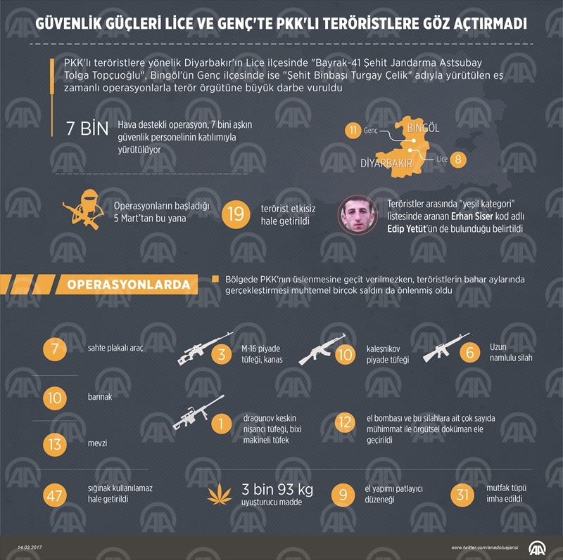 Güvenlik güçleri Lice ve Gençte teröristlere göz açtırmadı