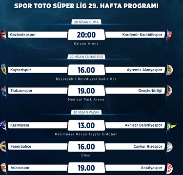 Spor Toto Süper Lig 29. Hafta Programı