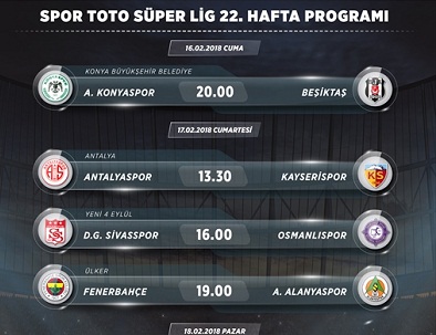 Spor Toto Süper Lig 22. Hafta Programı