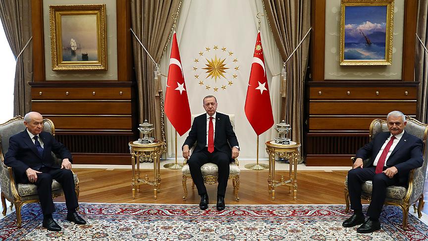 Erdoğan ve Bahçeli görüşmesinde fikir teatisinde bulunuldu