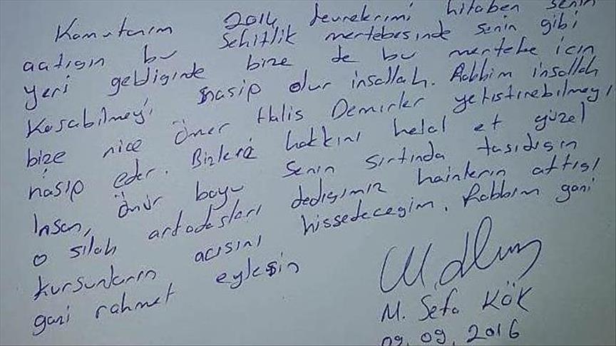 Şehit Kök'ün, Halisdemir'e ithafen yazdıkları duygulandırdı