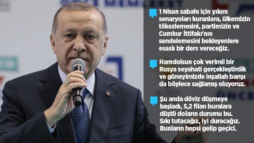 Cumhurbaşkanı Erdoğan: 1 Nisan sabahı için yıkım senaryoları kuranlara esaslı bir ders vereceğiz