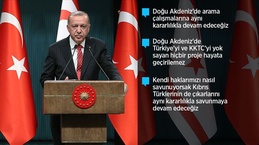 Erdoğan: Doğu Akdeniz'de arama çalışmalarına aynı kararlılıkla devam edeceğiz