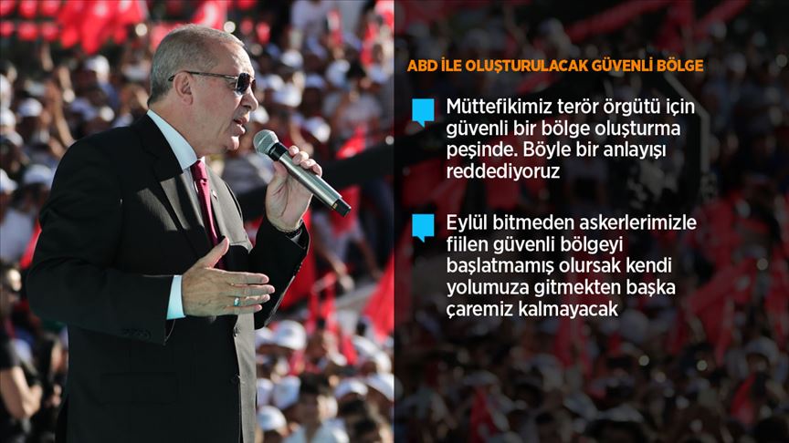 Erdoğan: Eylül bitmeden güvenli bölge kurulmazsa kendi yolumuza gideriz