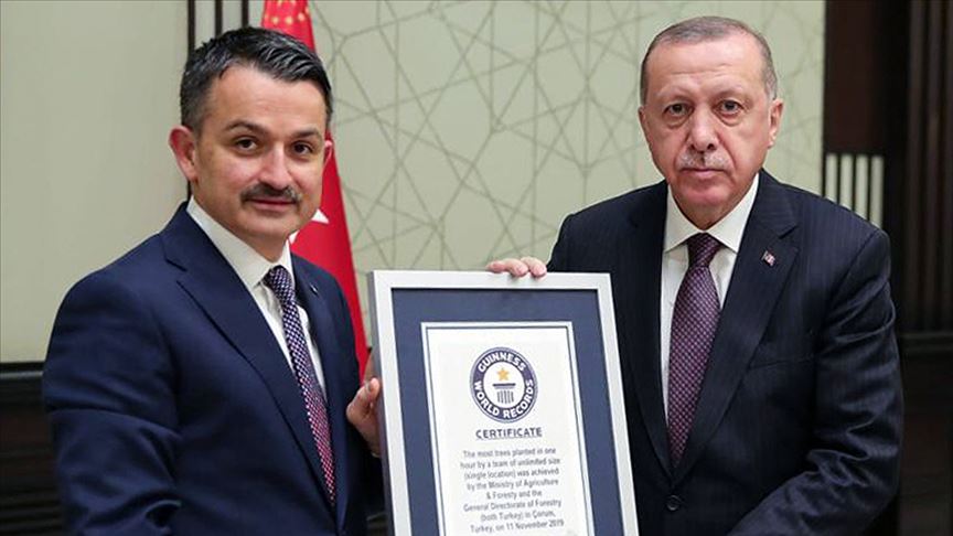 'En fazla fidan dikme rekoru' belgesi Cumhurbaşkanı Erdoğan'a takdim edildi