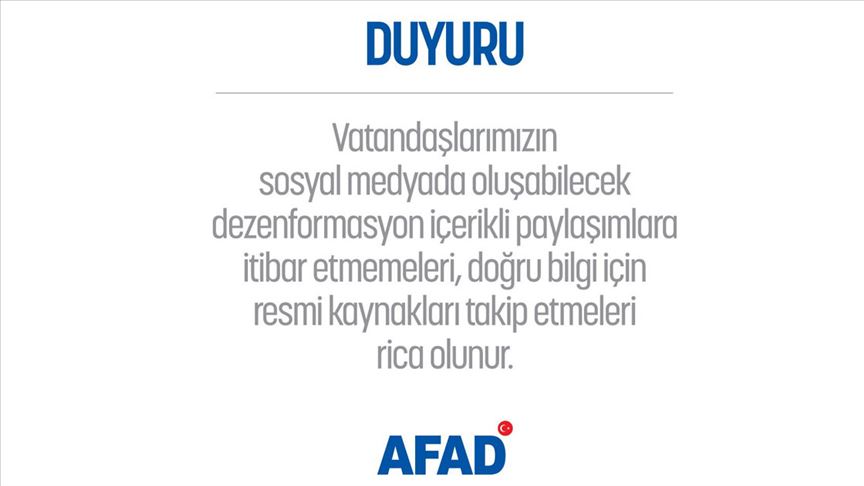 AFAD'dan depremle ilgili dezenformasyon uyarısı