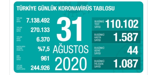 Türkiye'de Kovid-19 tedavisi tamamlananların sayısı 245 bine yaklaştı