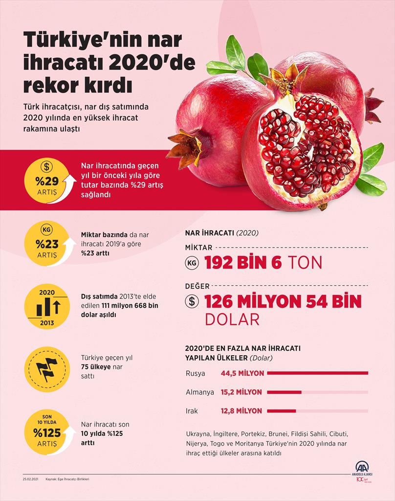 Türkiye'nin nar ihracatı 2020'de rekor kırdı!