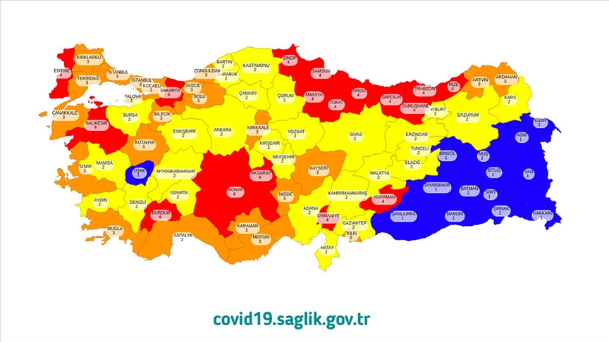 Sağlık Bakanı Koca, Kovid-19 risk haritasını paylaştı..