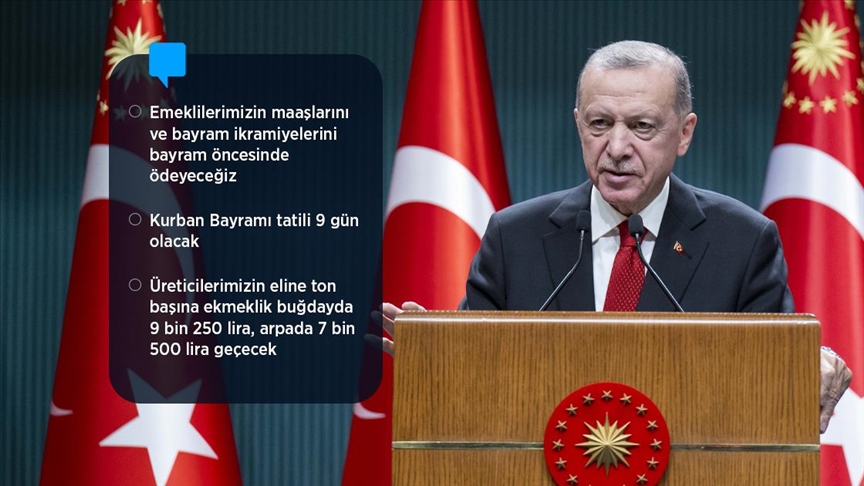 Erdoğan: Emeklilerimizin maaşlarını ve bayram ikramiyelerini Kurban Bayramı öncesinde ödeyeceğiz
