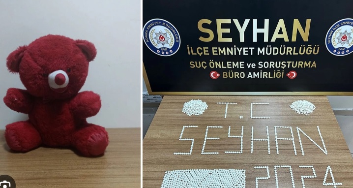 Adana'da oyuncak ayıya gizlenmiş 1825 uyuşturucu hap bulundu