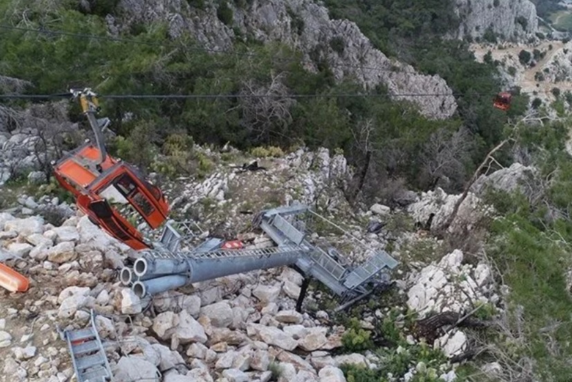 Antalya'daki teleferik kazasının ardından oluşan enkaz havadan görüntülendi