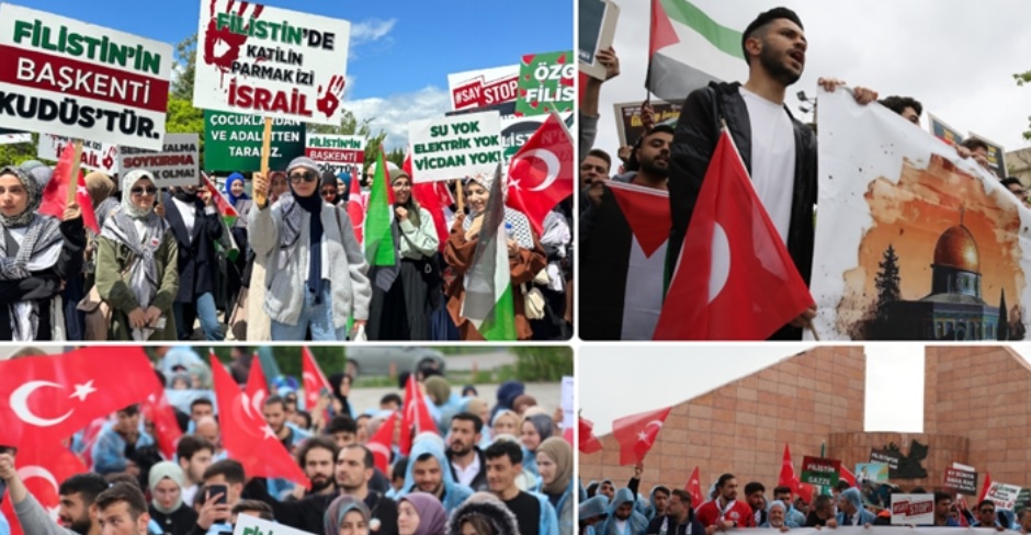 Üniversiteliler İsrail'in Gazze'ye yönelik saldırılarını protesto etti