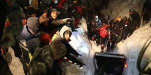 Van Bahçesaray'da üzerine çığ düşen minibüsten 7 kişi kurtarıldı