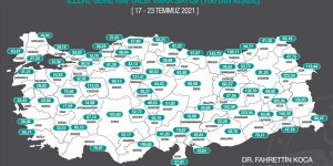Sağlık Bakanı Koca, illere göre her 100 bin kişide görülen Kovid-19 vaka sayılarını açıkladı