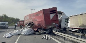 TEM'de bariyerlere saplanan tır trafik yoğunluğu oluşturdu