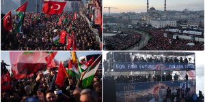 Filistin'e destek için yüz binler Galata Köprüsü'nde buluştu