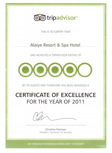 2011 Yılı Mükemmellik Ödülünü Alaiye Resort Spa Hotel Aldı