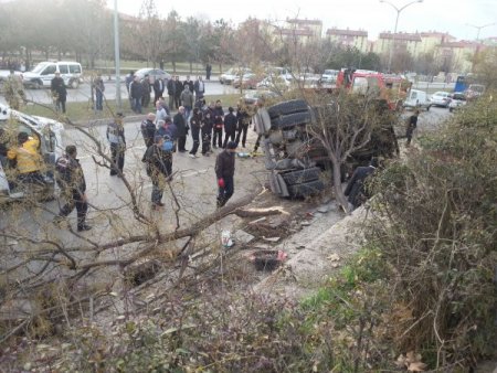 Aşırı hızlı kamyon ağaçlara çarparak durabildi