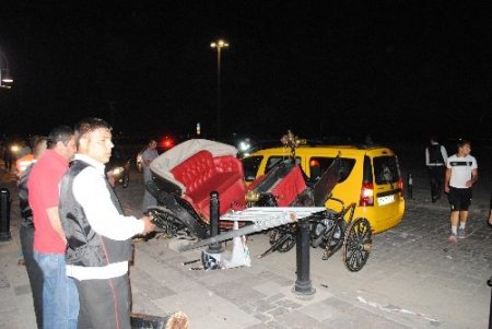 Atları parlayan fayton 8 otomobile çarpıp parçalandı