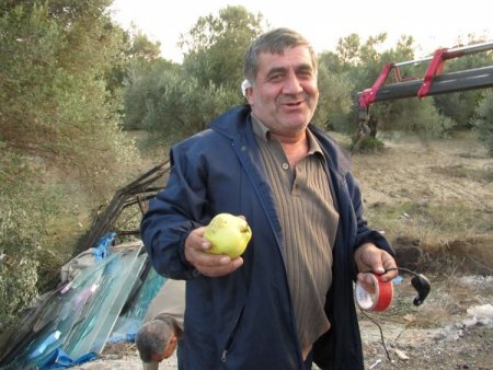 Ayvayı yerken kamyonu devirdi