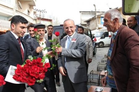 Bitlis'te Kutlu Doğum Haftası nedeniyle vali ve belediye başkanı gül dağıttı