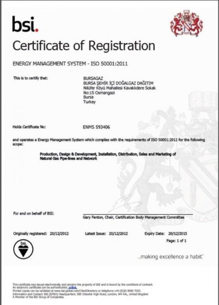 Bursagaz ISO 50001 sertifikası aldı