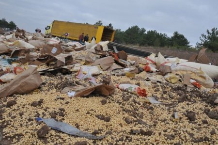 Çorum'da fındık taşıyan TIR kaza yaptı, baba ve oğlu öldü