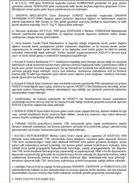 Depremzedeler için yapılan yardımlar 'irtica' kapsamına alınmış