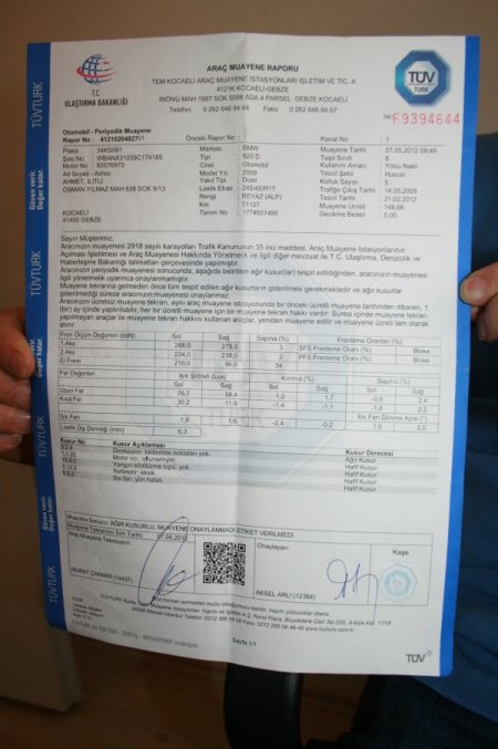 Direksiyon Kilidi Olmayan 2009 Model Bmw, Muayeneyi Geçemedi
