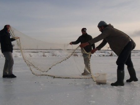 Donan Nazik Gölü'nde zorlu balık avı