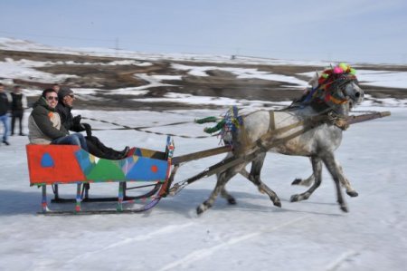 Donmuş Göl Üstünde Atlı Kızak Rallisi