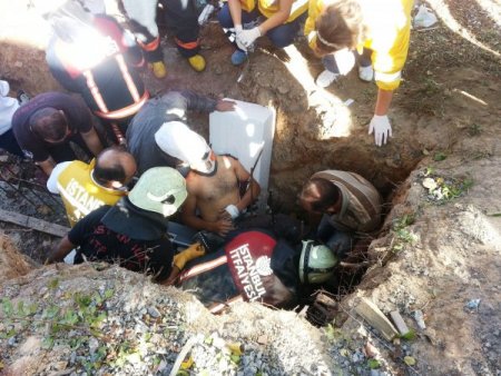 Dördüncü kattan dikili demirlerin üzerine düşen usta hayatta kaldı