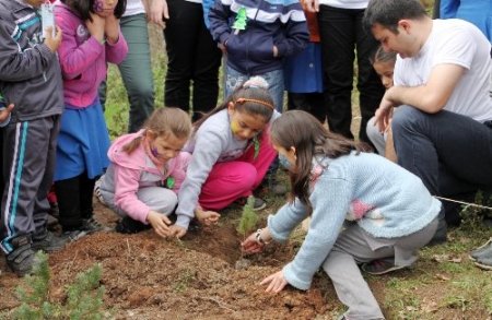 Fakülte öğrencileri minik kardeşleriyle fidan dikti