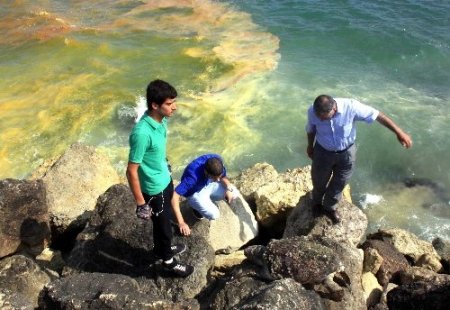 Gemilerden bırakıldığı iddia edilen atıklar denizi kızıla boyadı