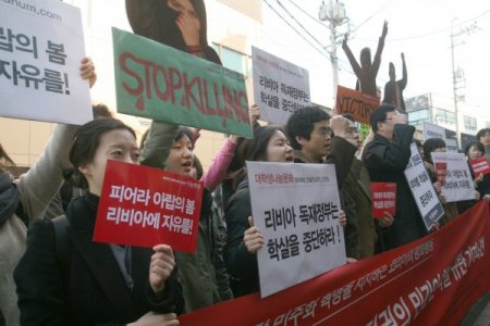 Güney Koreli Öğrencilerden Libya'daki Protestolara Destek Gösterisi