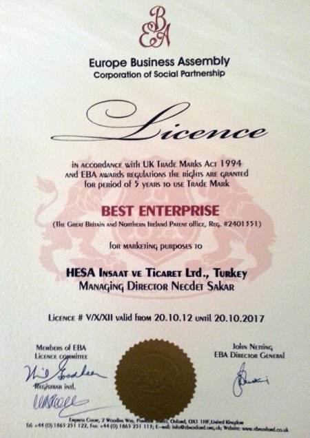 Hesa’ya ‘En İyi Şirket’, Sakar’a ‘Yılın Yöneticisi’ Ödülü