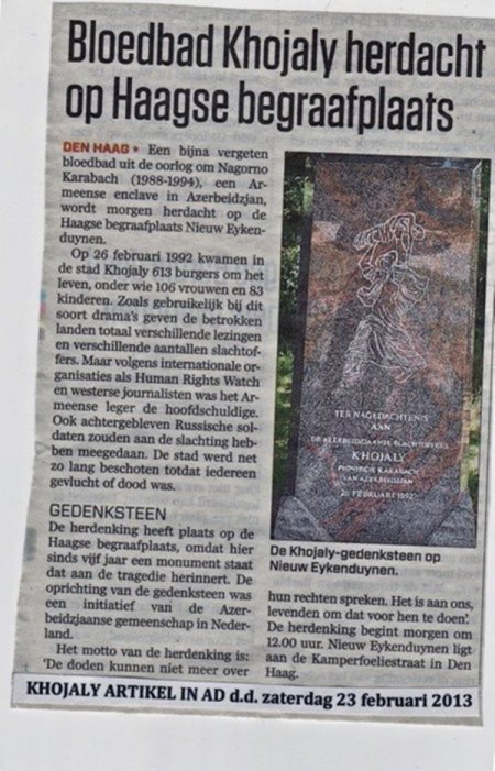 Hocalı soykırımı, Hollanda basınında