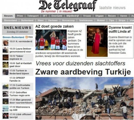 Hollanda Basını Van'daki Depreme Geniş Yer Verdi