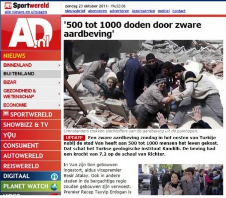 Hollanda Basını Van'daki Depreme Geniş Yer Verdi