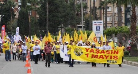 İşçi bayramını kutlamak için paraşütle alana indiler