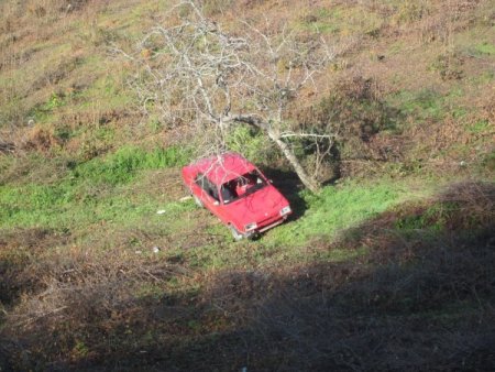 Islak zeminde kayan araç fındık bahçesine uçtu