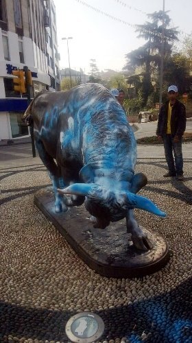 Kadıköy’ün sembolü boğayı Lazio’nun rengine boyadılar