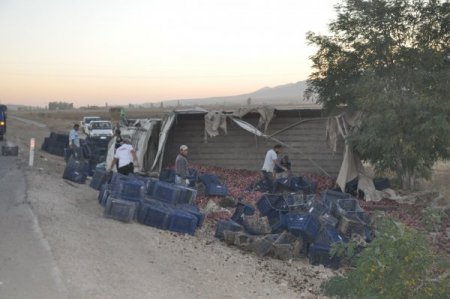 Kamyon devrildi, 2 kişi yaralandı