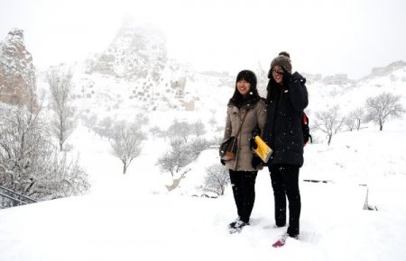 Kapadokya, kar ve sis altında bir başka güzel