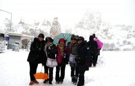 Kapadokya, kar ve sis altında bir başka güzel
