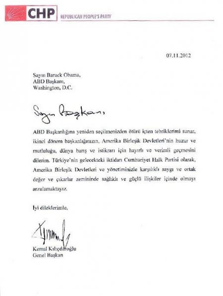 Kılıçdaroğlu'ndan ABD Başkanı Obama'ya kutlama mektubu