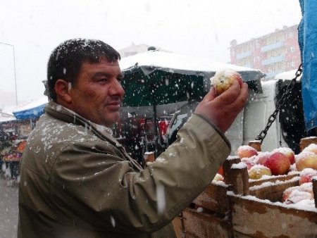 Kış geri geldi, meyve ve sebzeler kar altında kaldı