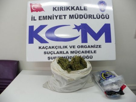 Leydi adlı narkotik köpeği otobüsteki 3 kilo esrarı buldu