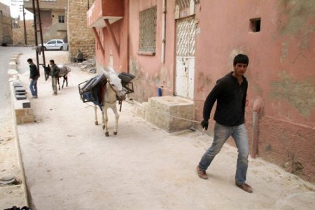 Mardin'de araçların geçemediği sokaklarda eşekler devreye girdi
